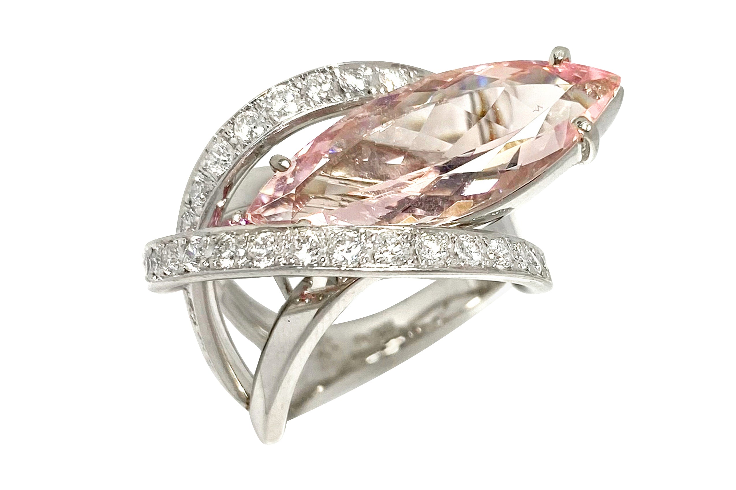 モルガナイト　93g Morganite With White Zircon 10k Rose Gold Ring 0.28ctw