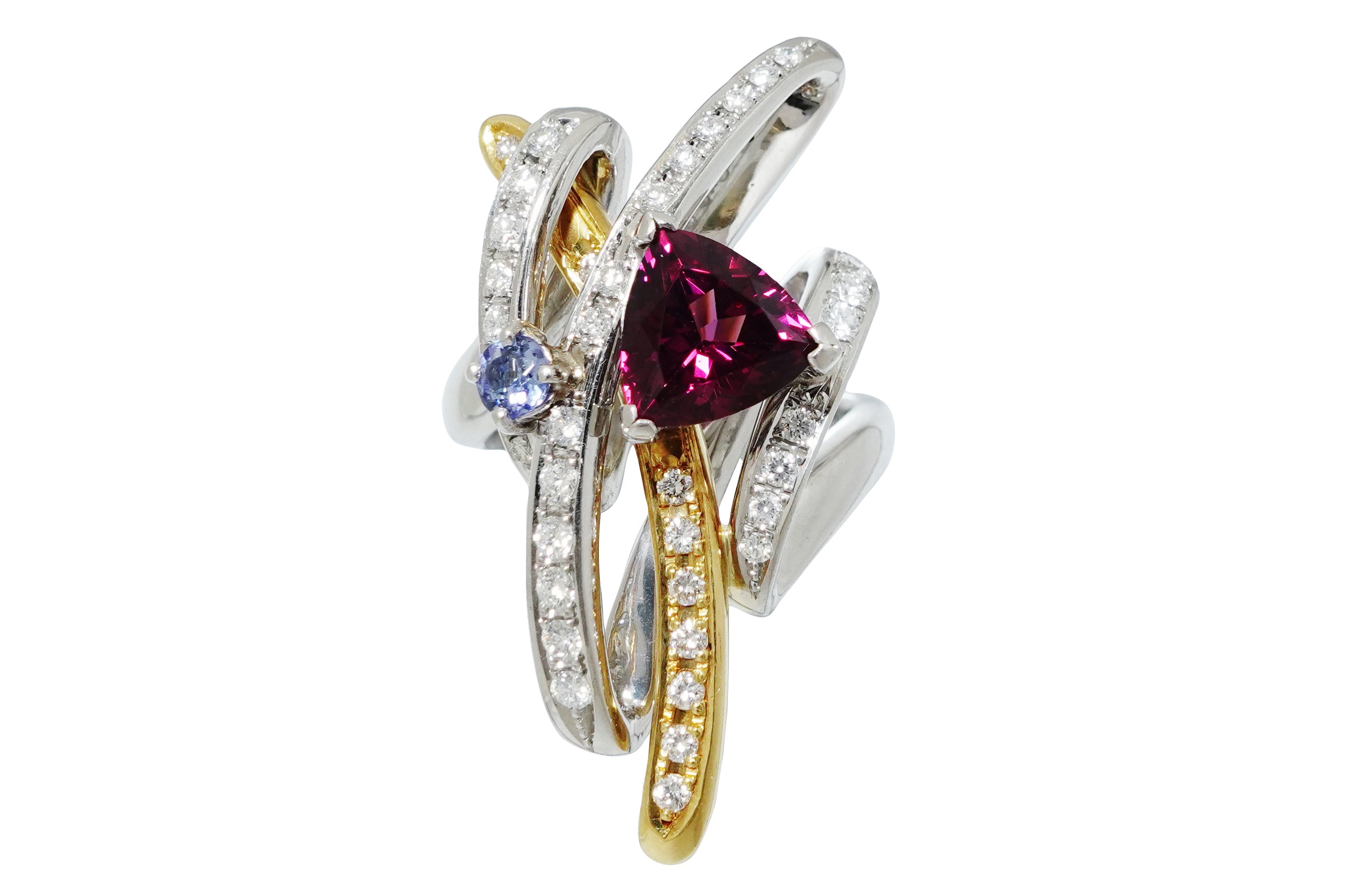 藤平卓】 Pt900/K18ガーネット タンザナイト ダイヤモンドリング (NO