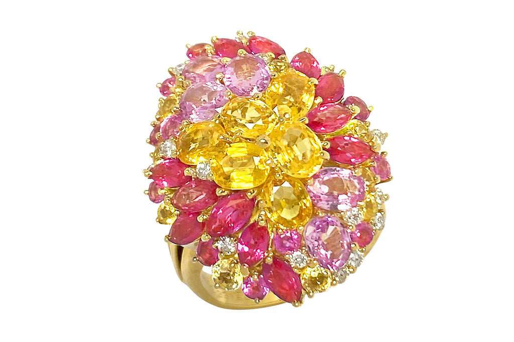 Yellow Sapphire K18イエロー/ピンクサファイヤ ルビー ダイヤモンドリング (NO.49755)
