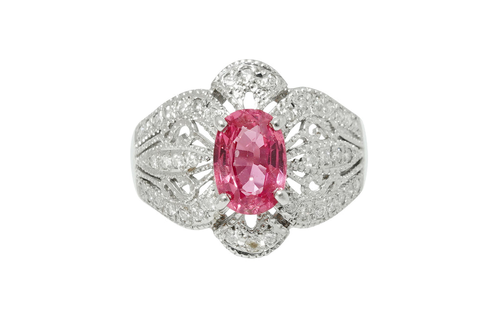 Pt900 ピンクサファイア ダイヤモンド リング Pink Sapphire Pt900ピンクサファイヤ ダイヤモンドリング (NO.49776