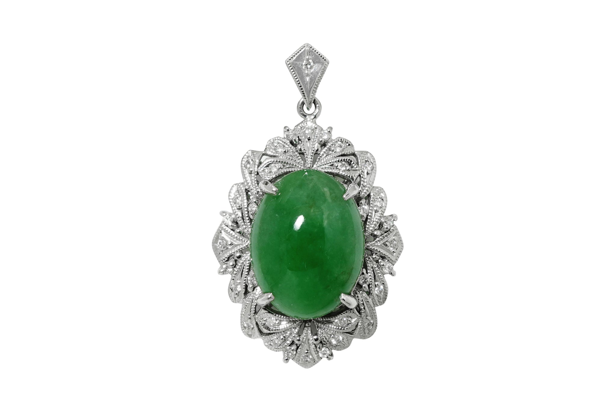 Jadeite K18WG翡翠 ダイヤモンドペントップ (NO.49831)