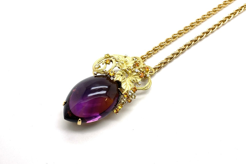 Parti-Coloured Quartz K18パーティカラードクオーツ オレンジサファイヤ ダイヤモンドネックレス (NO.49873)