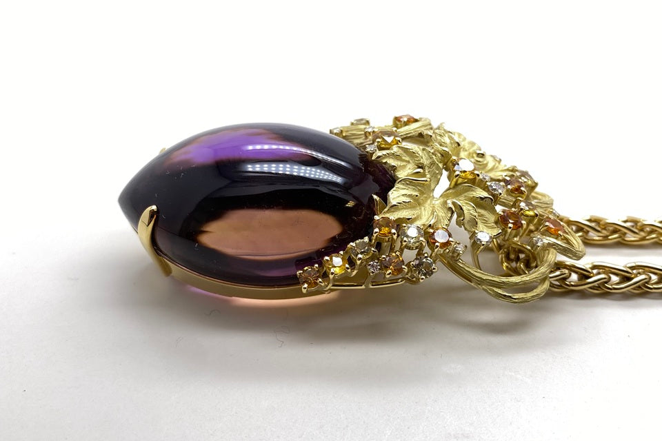 Parti-Coloured Quartz K18パーティカラードクオーツ オレンジサファイヤ ダイヤモンドネックレス (NO.49873)