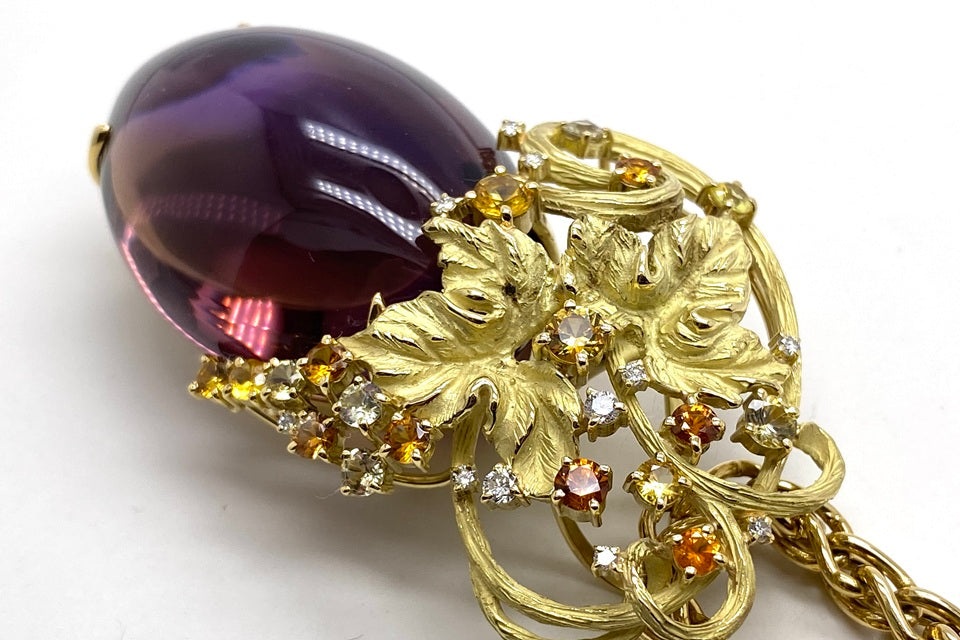 Parti-Coloured Quartz K18パーティカラードクオーツ オレンジサファイヤ ダイヤモンドネックレス (NO.49873)