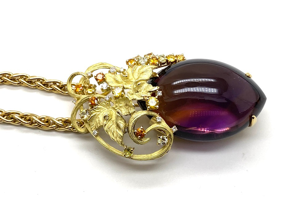 Parti-Coloured Quartz K18パーティカラードクオーツ オレンジサファイヤ ダイヤモンドネックレス (NO.49873)