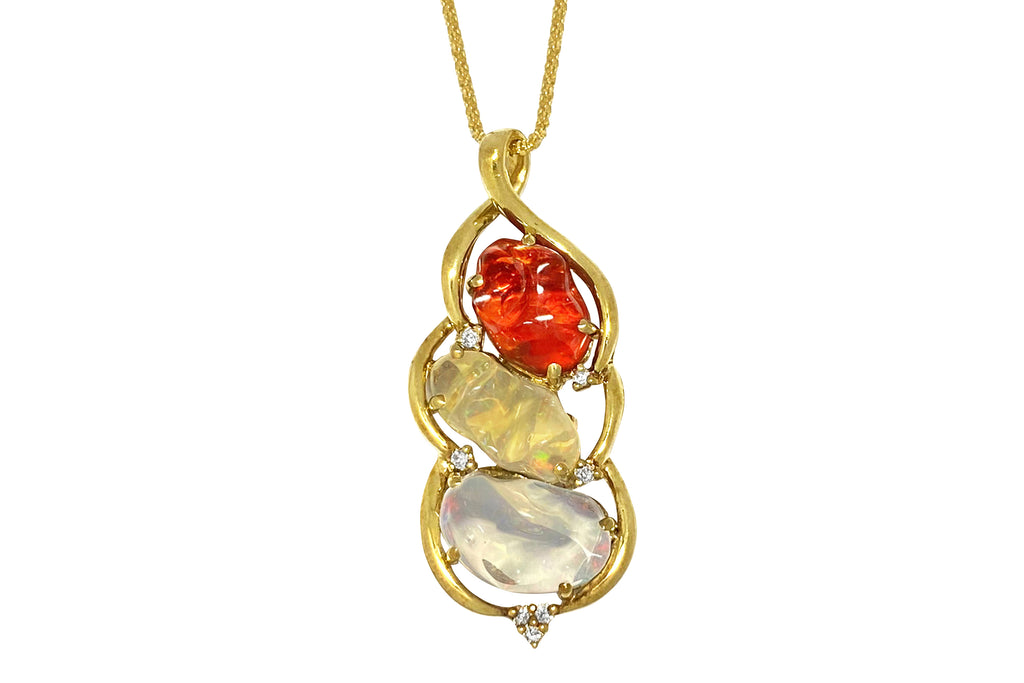 Fire Opal K18ファイア/ウォーターオパール ダイヤモンドペンダント (NO.49899)