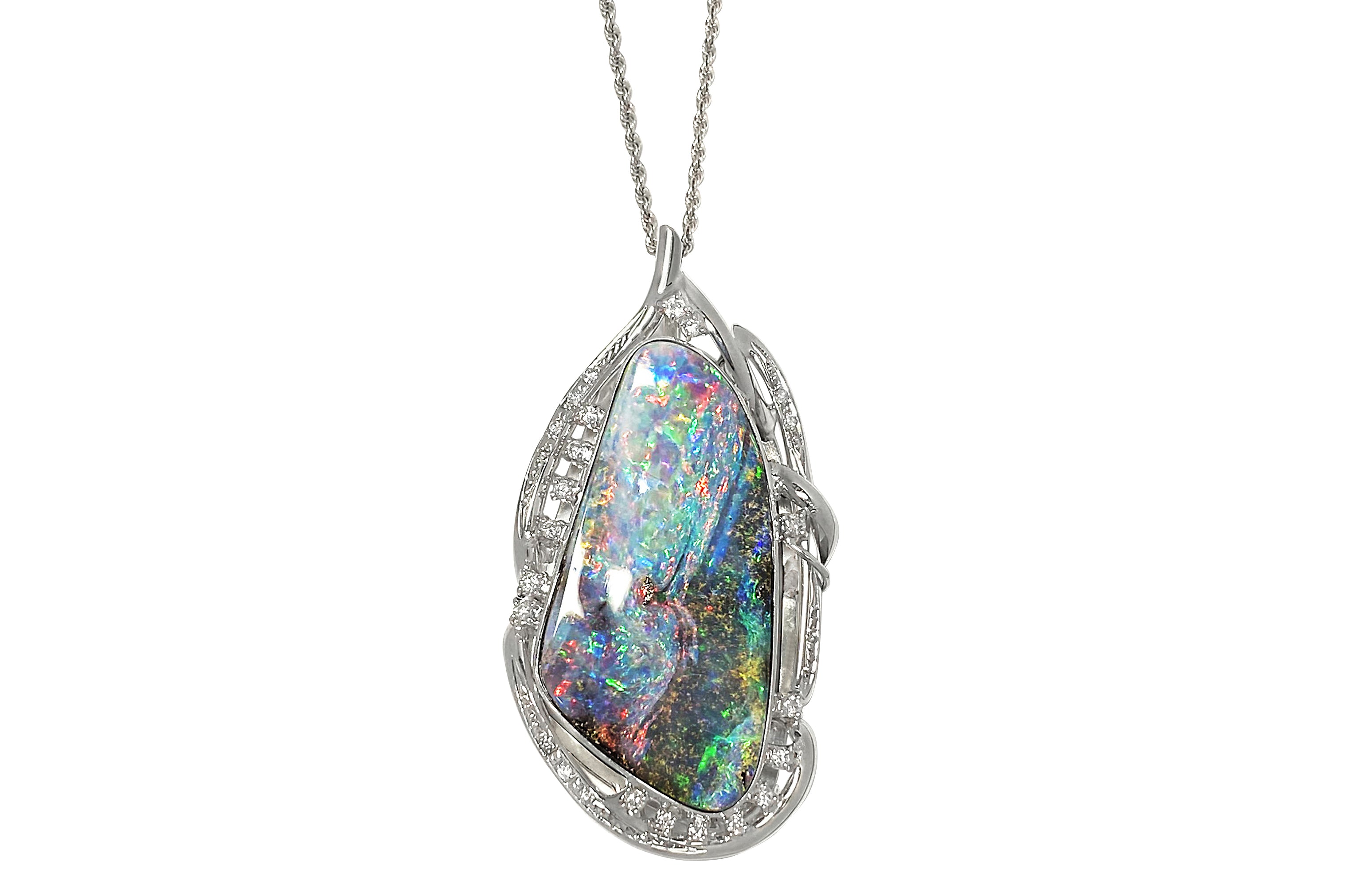 Boulder Opal K18WGボルダーオパール ダイヤモンドペンダント (NO 