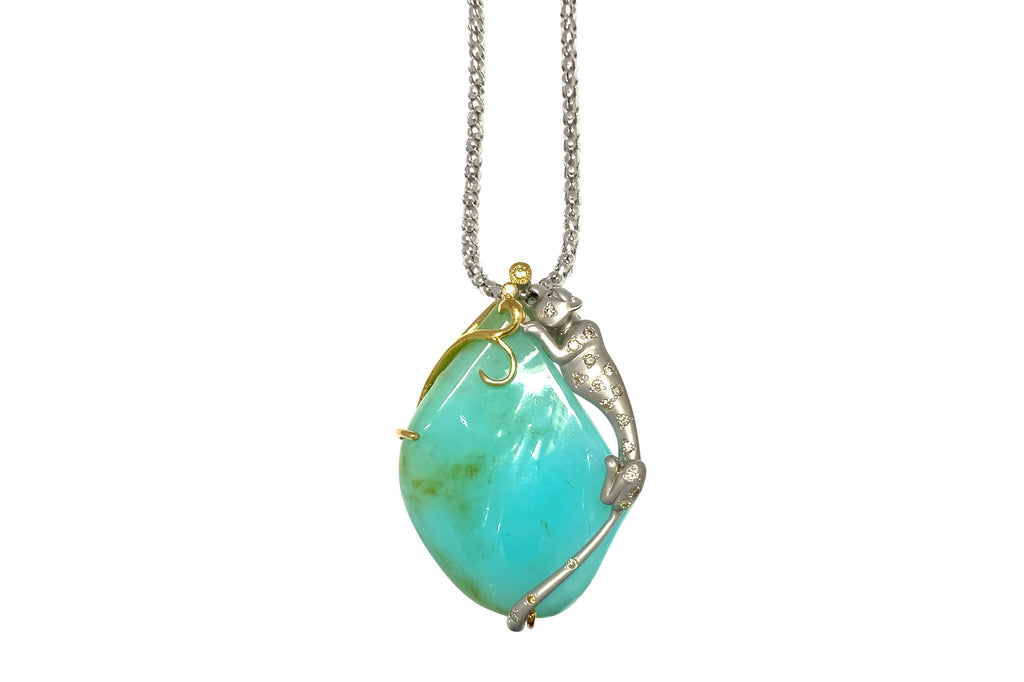 VINTAGE【ヴィンテージ】Blue Opal K18/WGブルーオパール ダイヤモンド サファイヤペンダント (NO.49920)