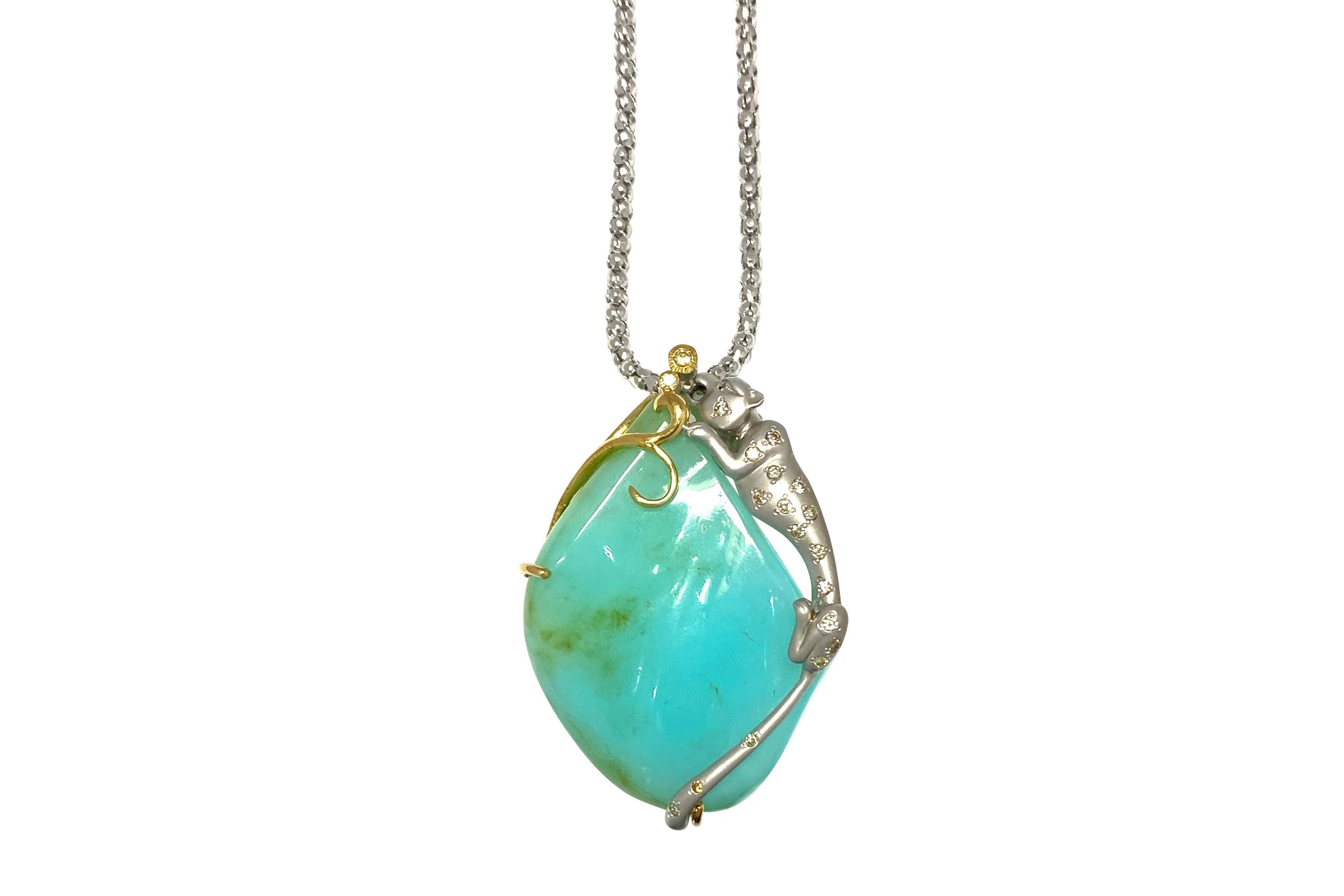 VINTAGE【ヴィンテージ】Blue Opal K18/WGブルーオパール ダイヤモンド サファイヤペンダント (NO.49920)