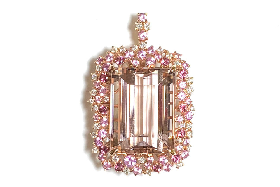 Morganite K18PGモルガナイト ピンクサファイヤ ピンクトルマリン ダイヤモンドペントップ (NO.49923)