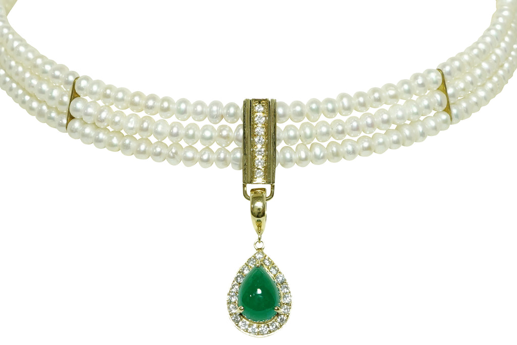 Emerald K18エメラルド ダイヤモンド 淡水パールネックレス (NO.49978)