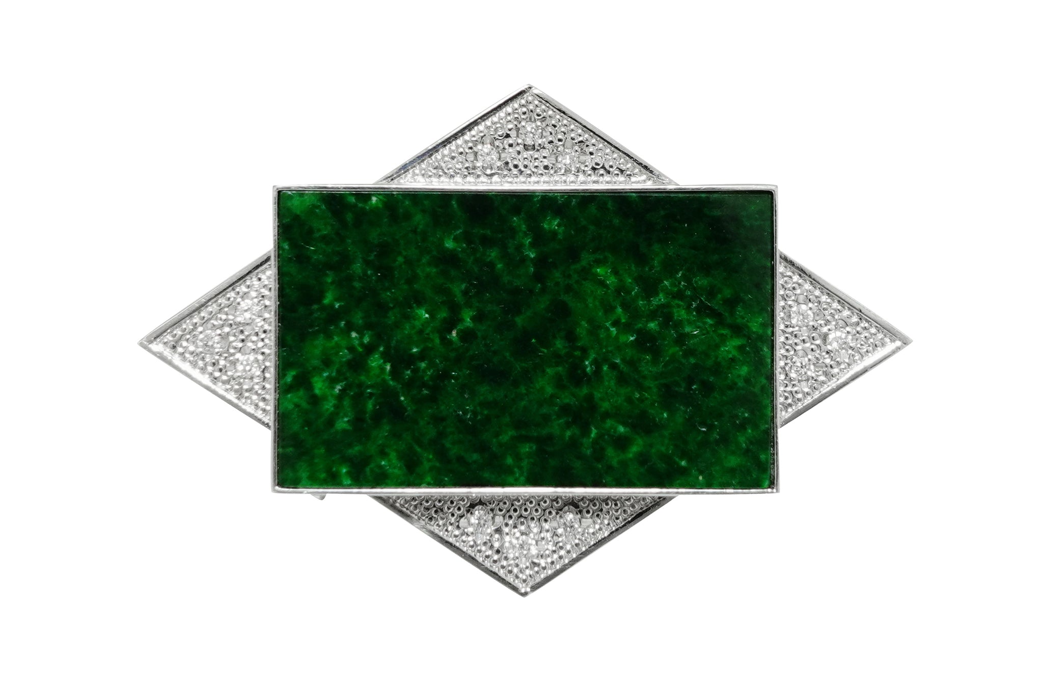 VINTAGE【ヴィンテージ】Jadeite K18WG/K14WG（留具）板翡翠 ダイヤモンドブローチ (NO.50164)