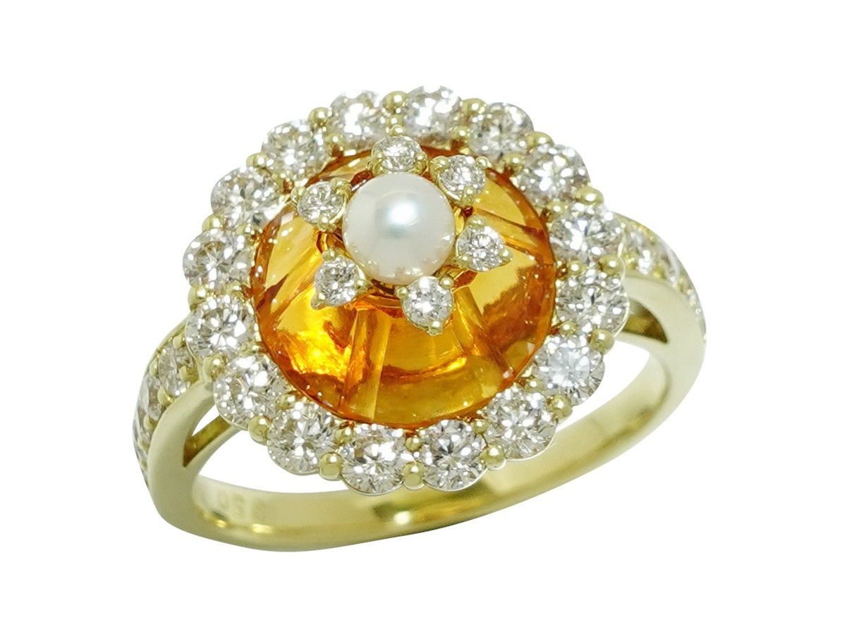 Citrine K18シトリン ダイヤモンド ベビーパールリング(NO.50223