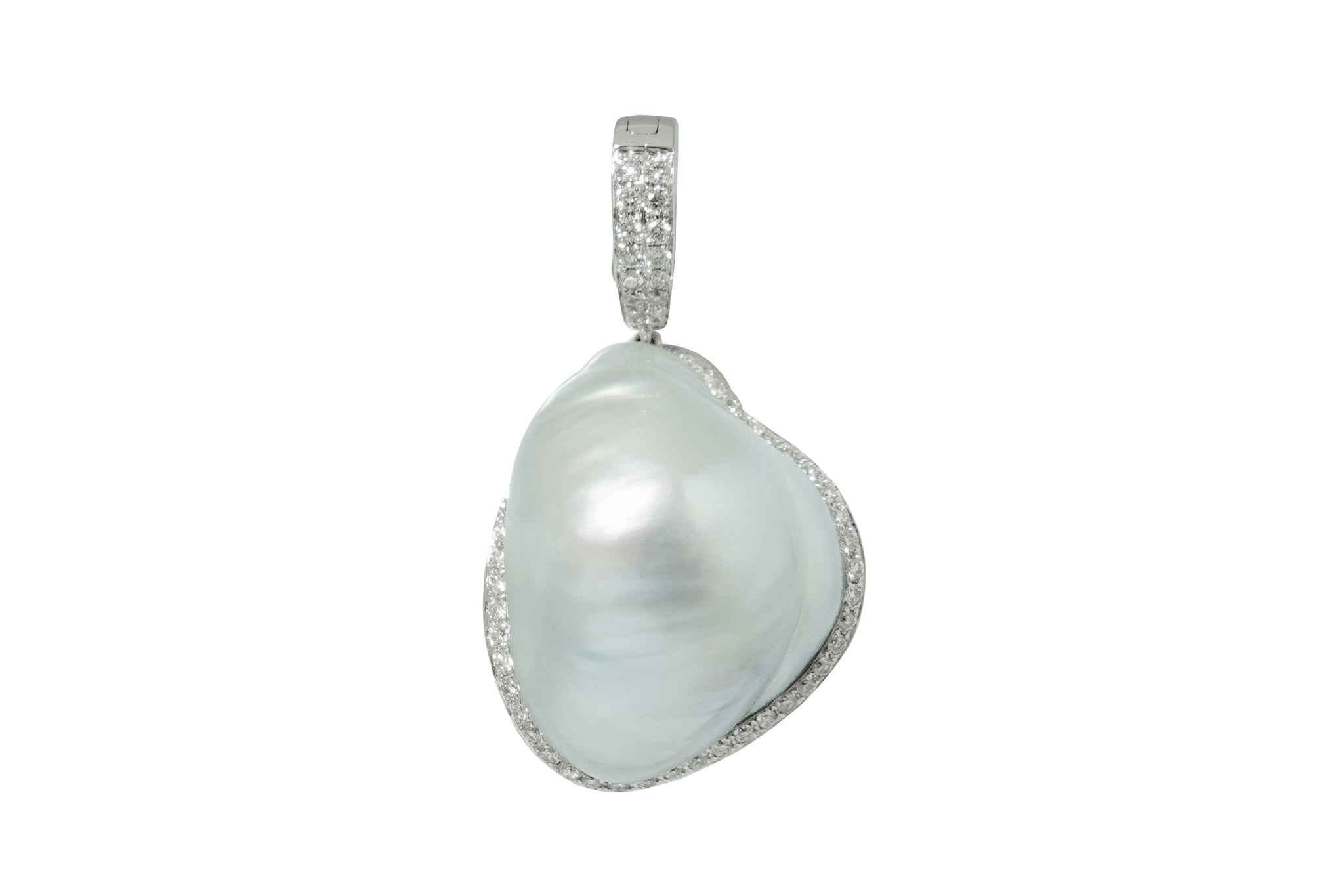 South Sea Keshi Pearl K18WG白蝶ケシ ダイヤモンドペントップ (NO.50229)