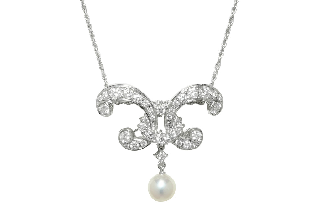 MIKIMOTO 【ミキモト】K18WGアコヤパール ダイヤモンドペントップ兼ブローチ (NO.50280)