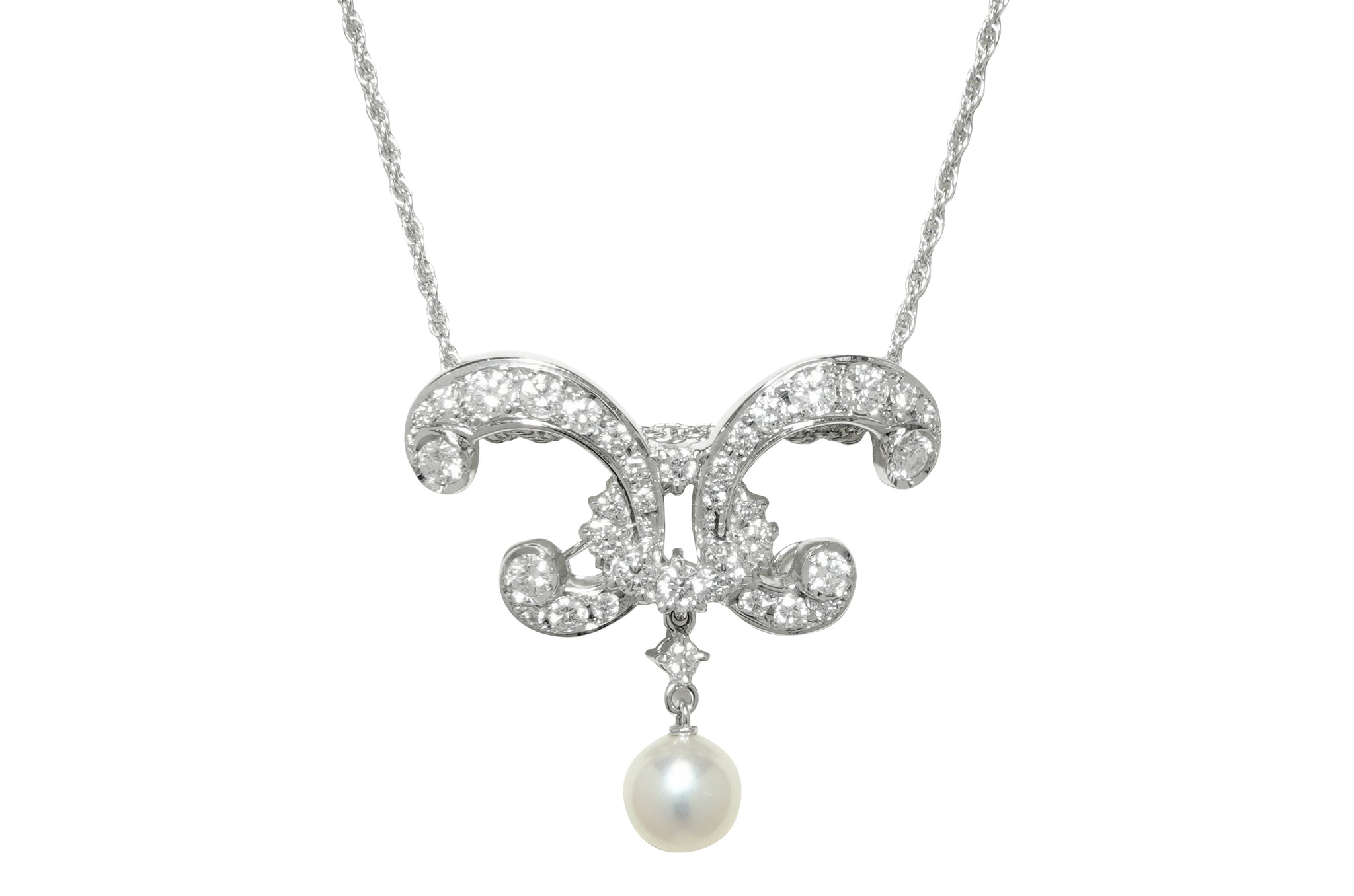 MIKIMOTO 【ミキモト】K18WGアコヤパール ダイヤモンドペントップ兼ブローチ (NO.50280)