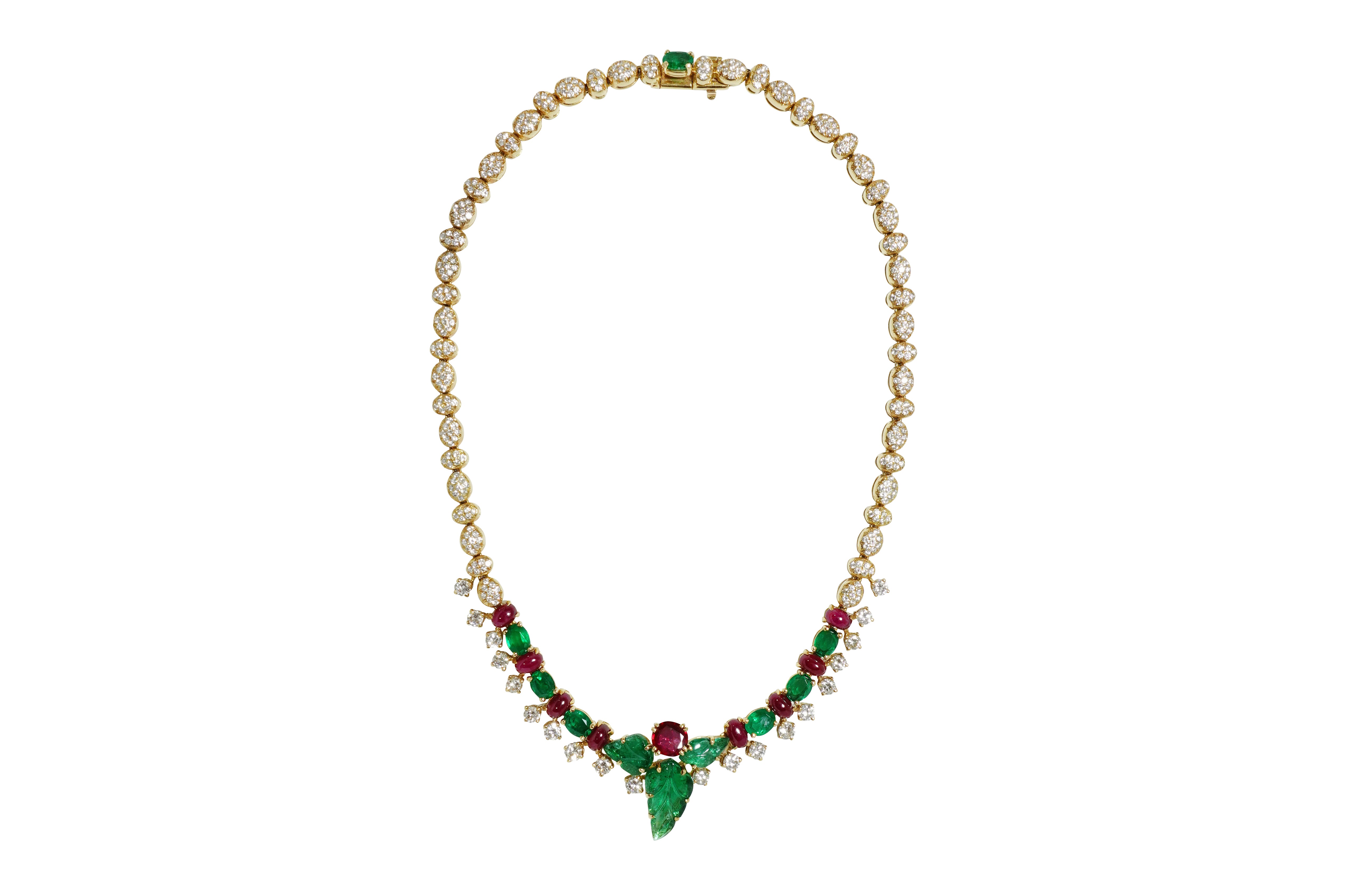 Emerald K18エメラルド ルビー ダイヤモンドネックレス (NO.50346