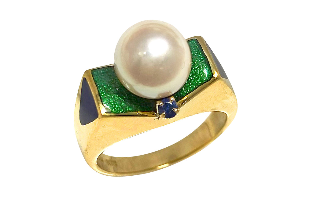 MIKIMOTO【ミキモト】 K18アコヤパール サファイヤ エナメルリング (NO.62178)
