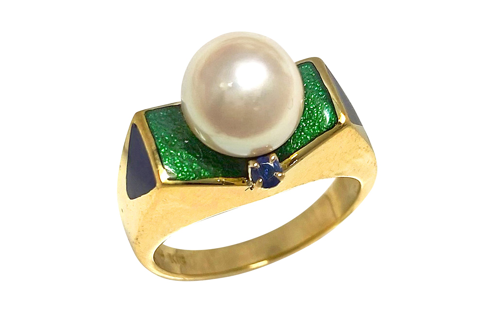MIKIMOTO【ミキモト】 K18アコヤパール サファイヤ エナメルリング (NO.62178)