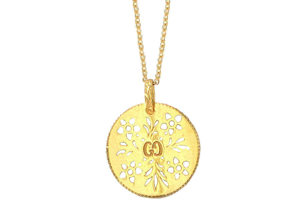 GUCCI 【グッチ】K18エナメルペンダント　　GGアイコン ブルームス (NO.62242)