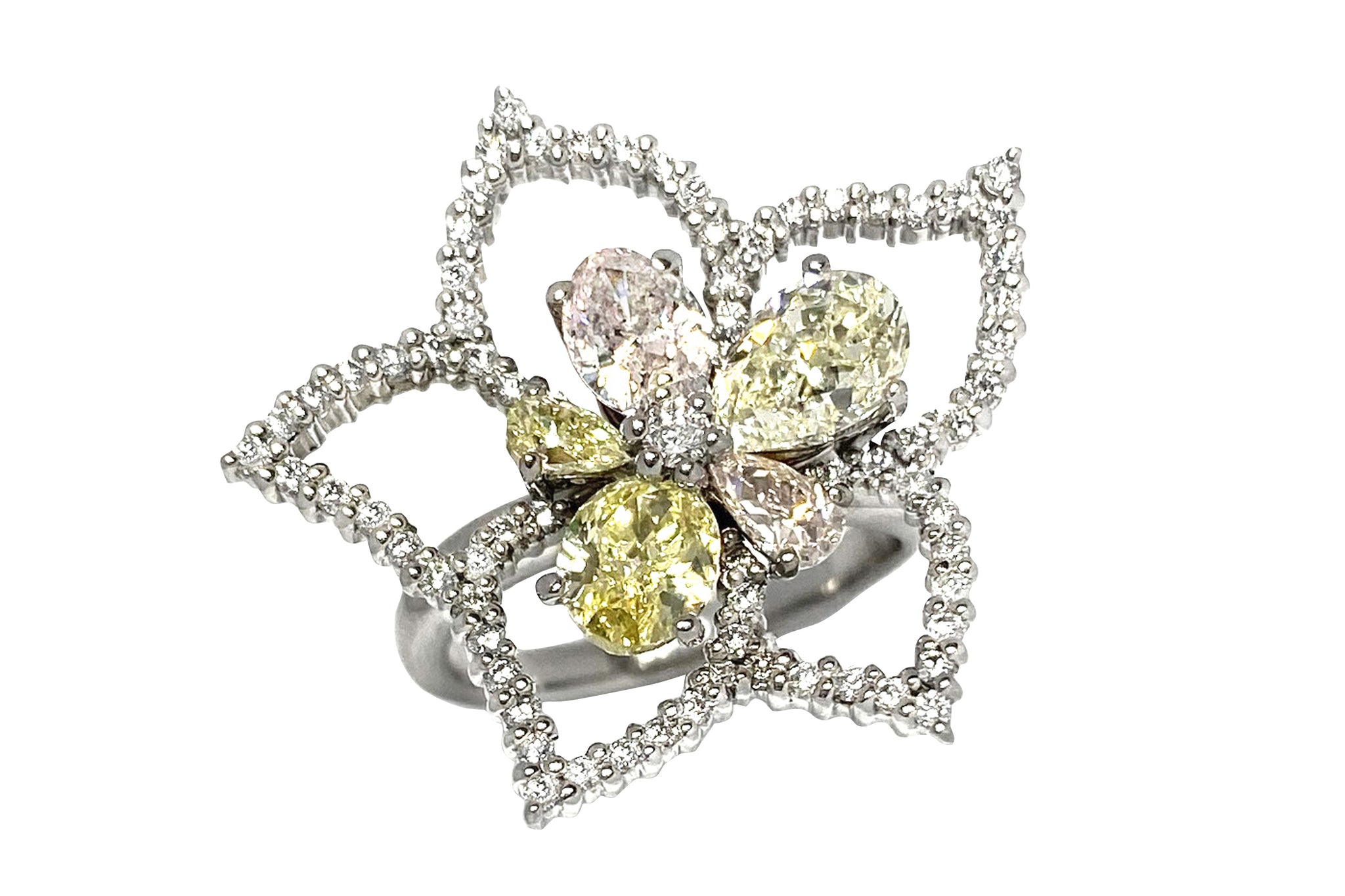 Pink Diamond K18WGピンク/イエロー/カラーレスダイヤモンドリング (NO