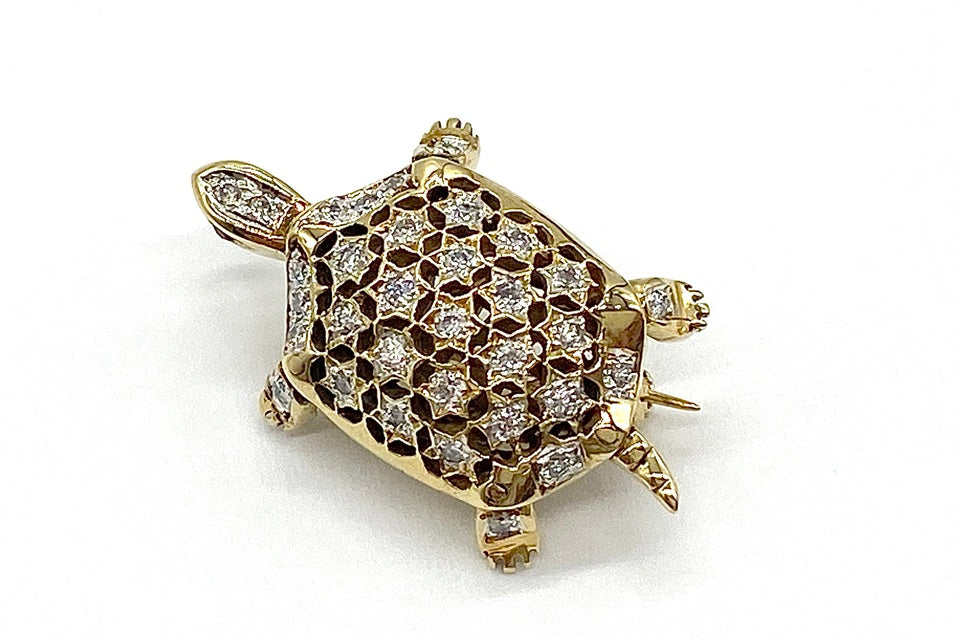 Diamond K14ダイヤモンド ルビーブローチ (NO.49854)