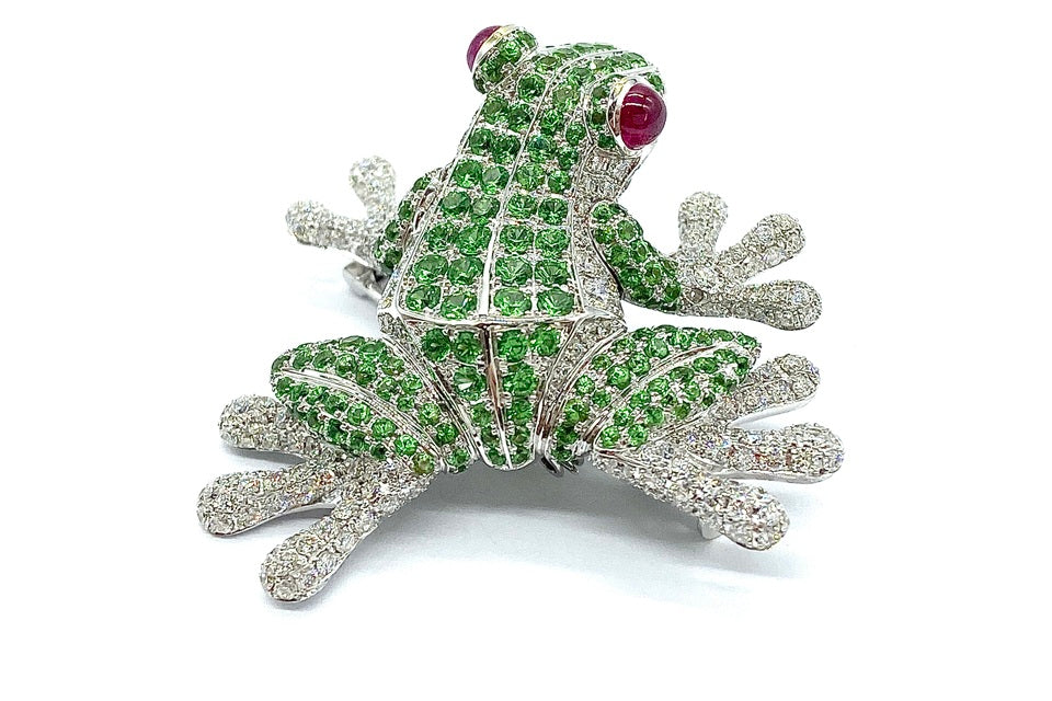Green Garnet K18WGグリーンガーネット ルビー ダイヤモンドブローチ (NO.128700)