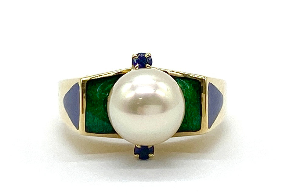 MIKIMOTO【ミキモト】 K18アコヤパール サファイヤ エナメルリング (NO.62178)