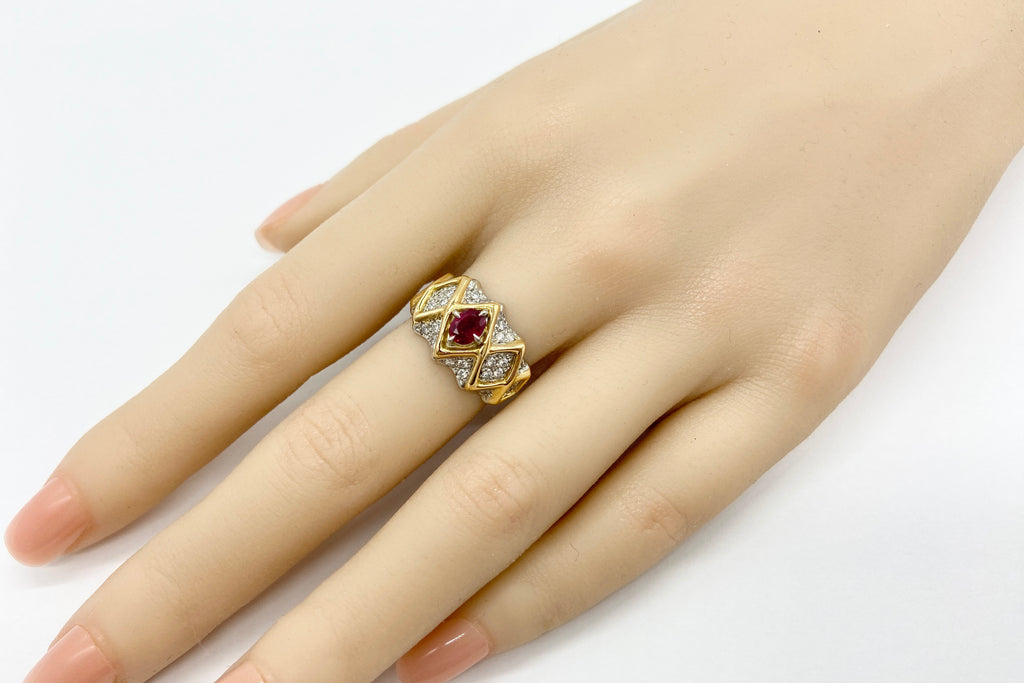 Ruby Pt900/K18ルビー ダイヤモンドリング (NO.305309)