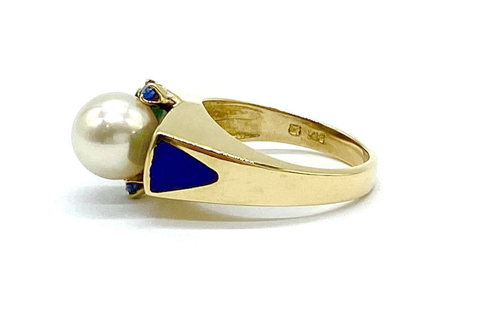 MIKIMOTO【ミキモト】 K18アコヤパール サファイヤ エナメルリング (NO.62178)