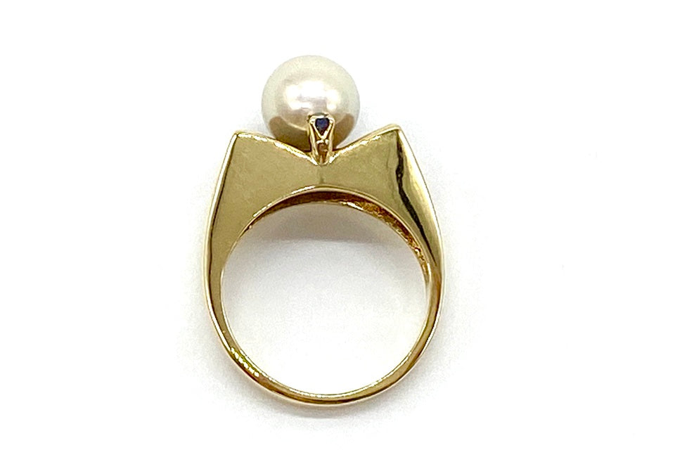 MIKIMOTO【ミキモト】 K18アコヤパール サファイヤ エナメルリング (NO.62178)