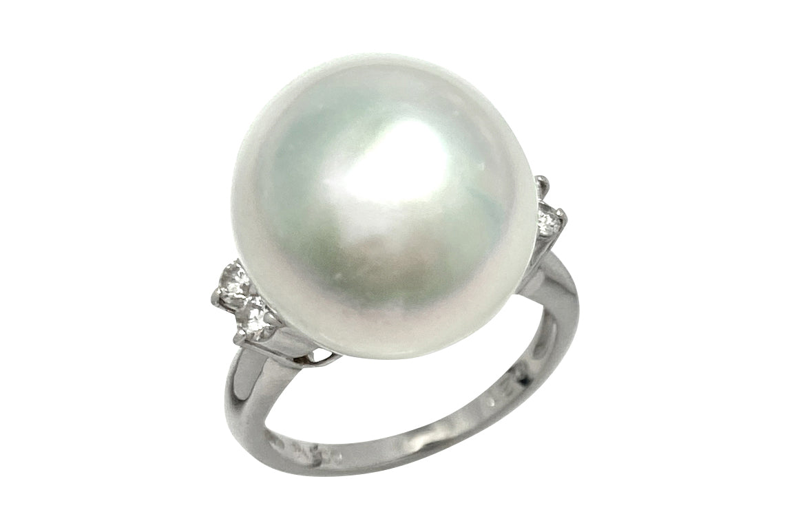 【新品】Pt900天然海水白蝶真珠リングダイヤモンドリング South Sea Pearl Pt900白蝶パール ダイヤモンドリング (NO.118982
