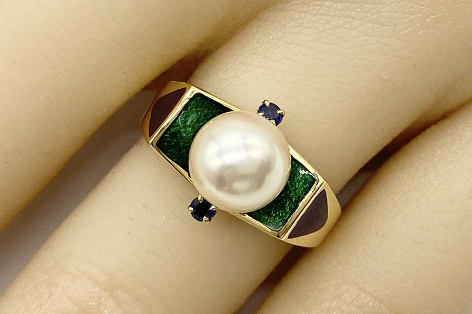MIKIMOTO【ミキモト】 K18アコヤパール サファイヤ エナメルリング (NO.62178)