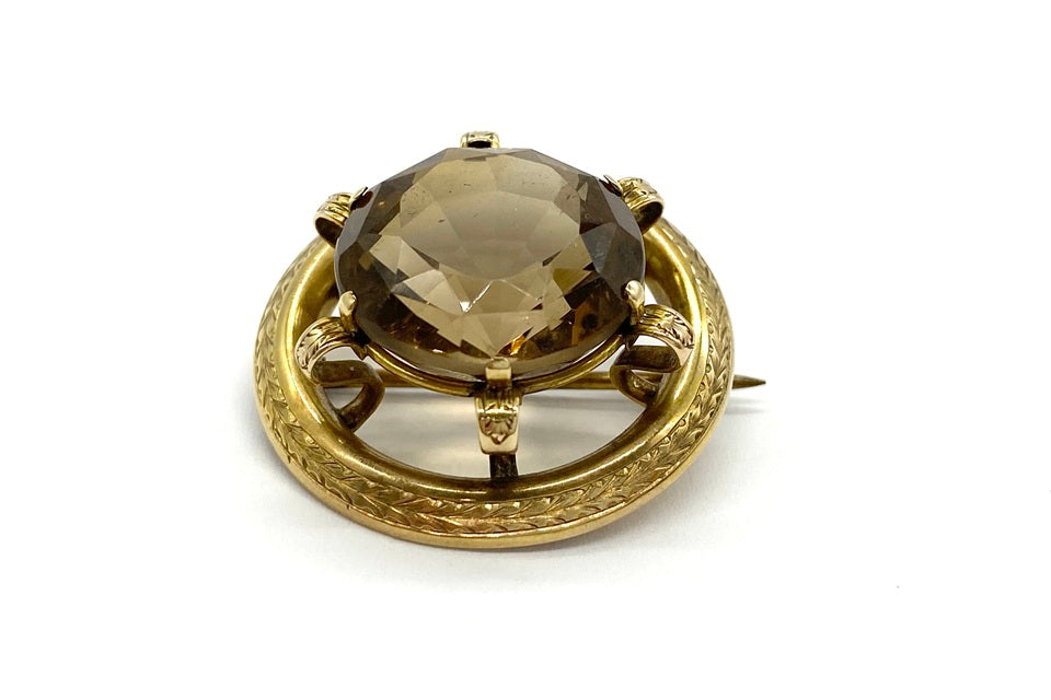 Antique【アンティーク】K10/銅（針）シトリンブローチ (NO.124764