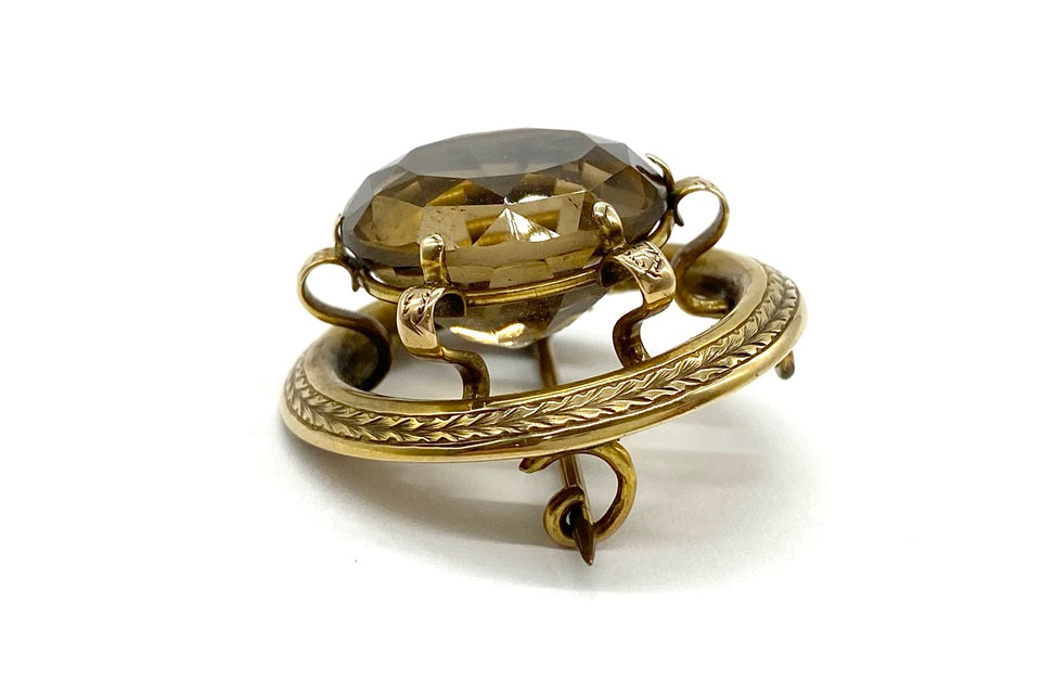 Antique【アンティーク】K10/銅（針）シトリンブローチ (NO.124764