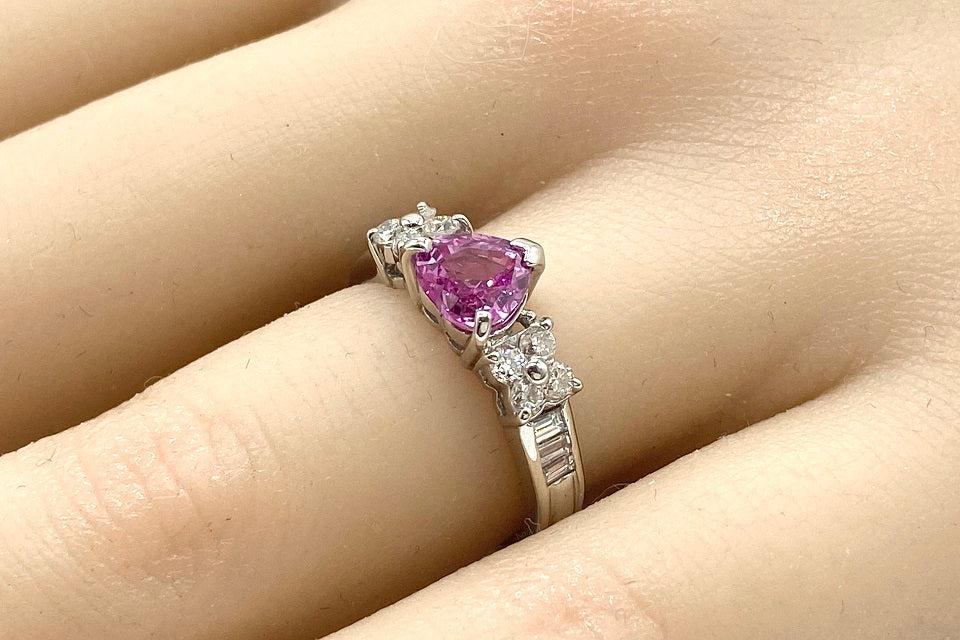 Pink Sapphire Pt900ピンクサファイヤ ダイヤモンドリング (NO.126854 