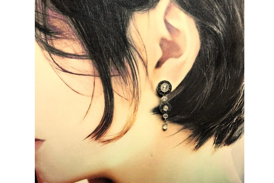 Diamond K14WGイエロー/カラーレス/ブラックダイヤモンドピアス(No.127784)