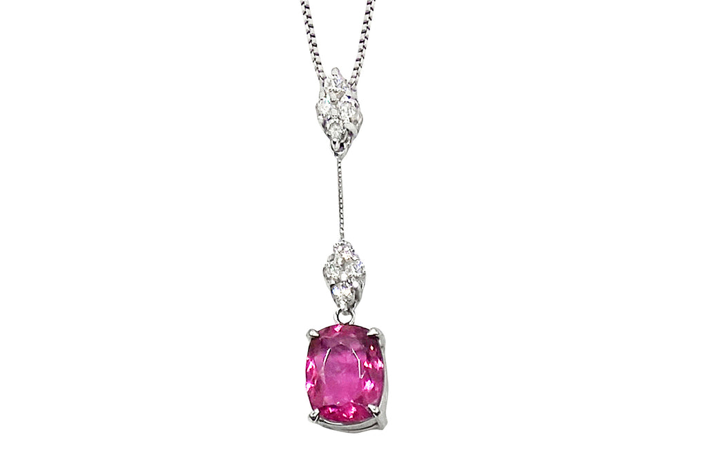 Pink Tourmaline K18WG/Pt850(NC)ピンクトルマリン ダイヤモンドペンダント (NO.128396)