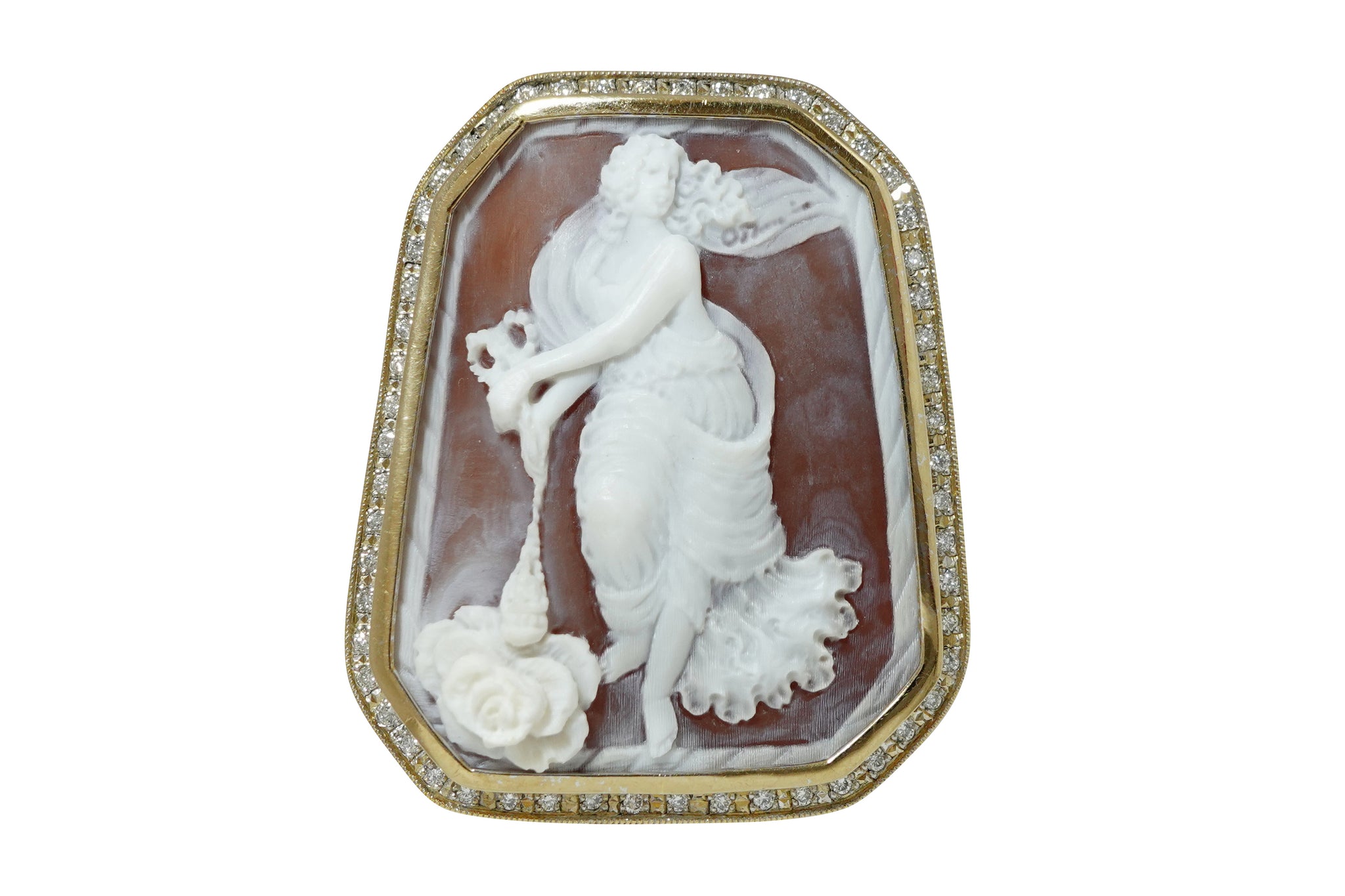 Shell Cameo K18WGシェルカメオ ダイヤモンドブローチ兼ペントップ (NO.128493)