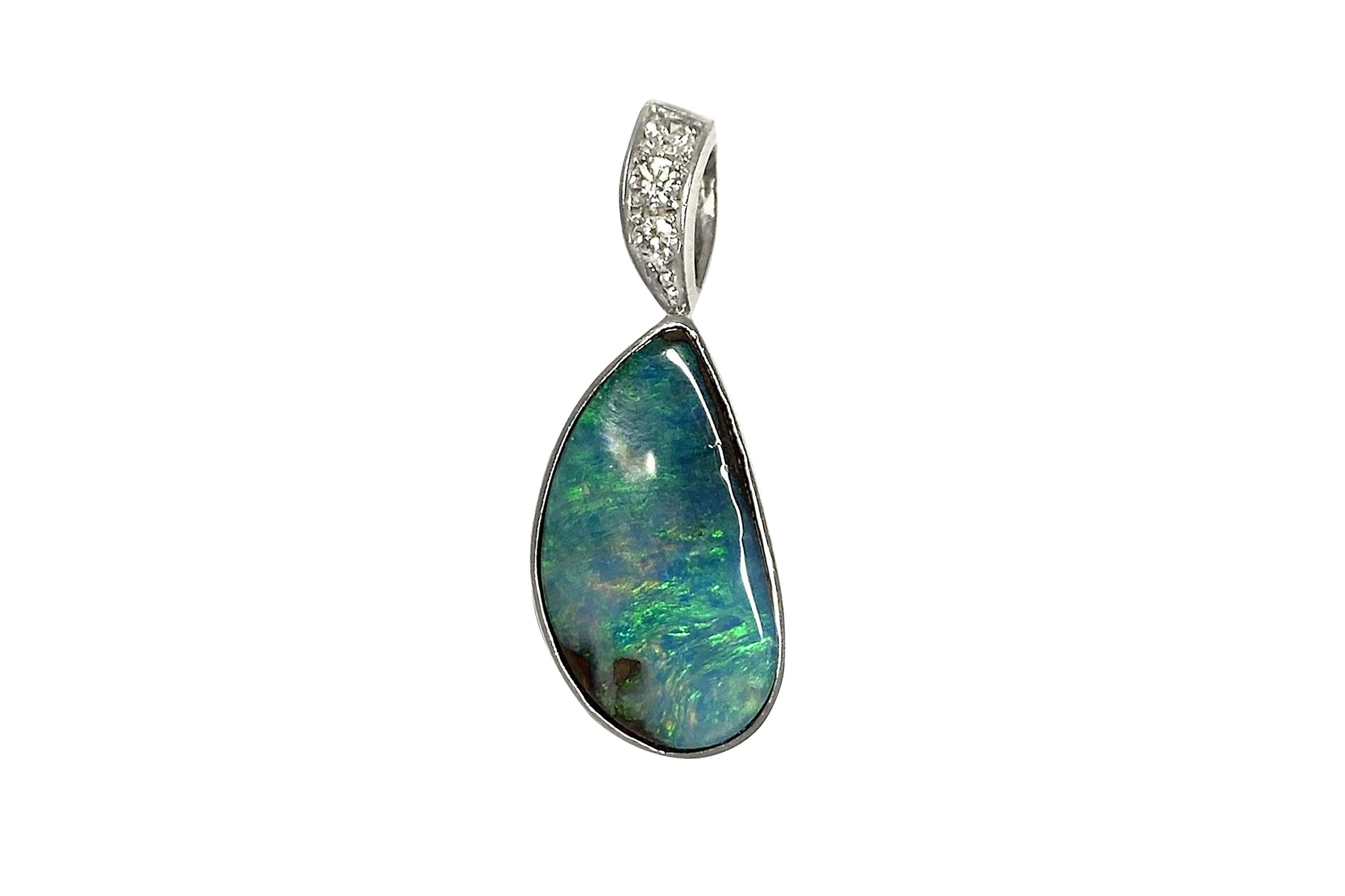 Boulder Opal K18WGボルダーオパール ダイヤモンドペントップ(NO 
