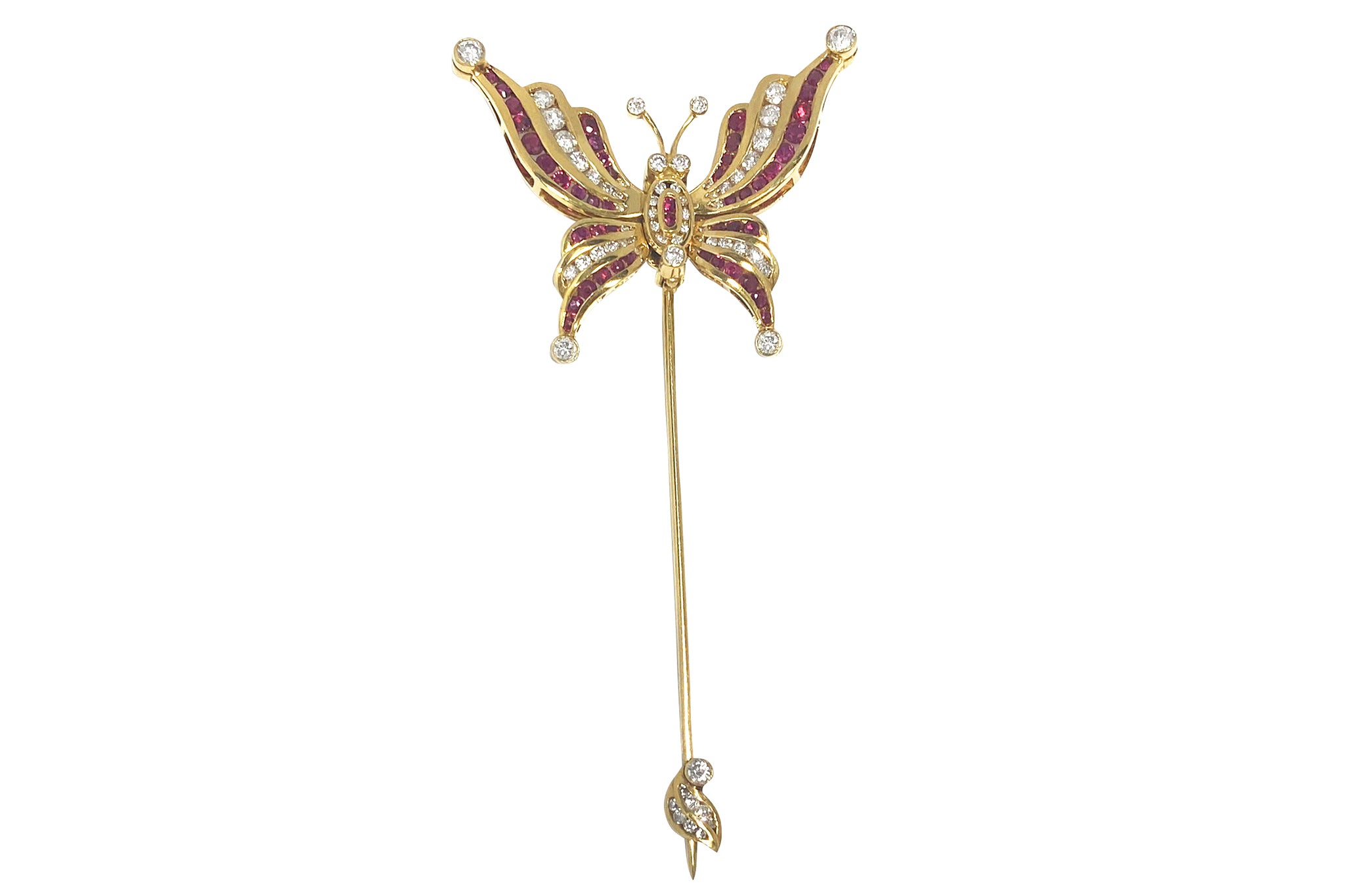 K18 シェル カーネリアン ルビー ダイヤモンド ブローチ 鳥 Ruby K18