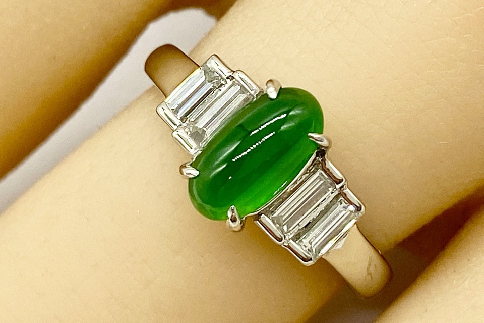 Jadeite Pt900翡翠 ダイヤモンドリング (NO.128672)