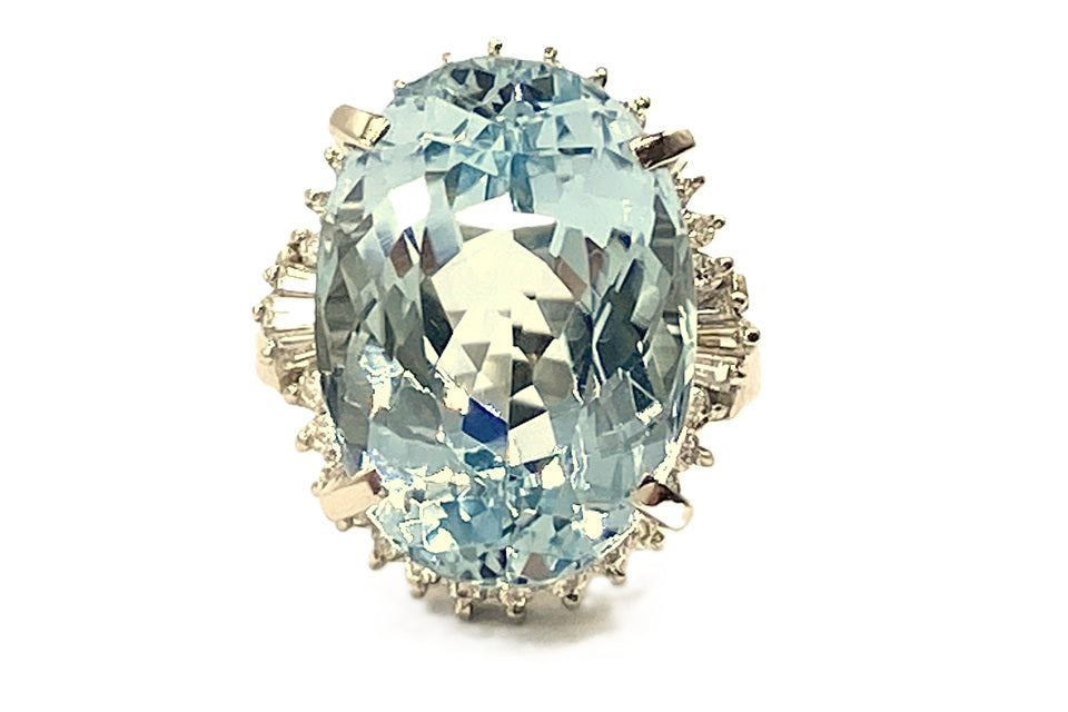 Aquamarine Pt900アクアマリン ダイヤモンドリング (NO.128698