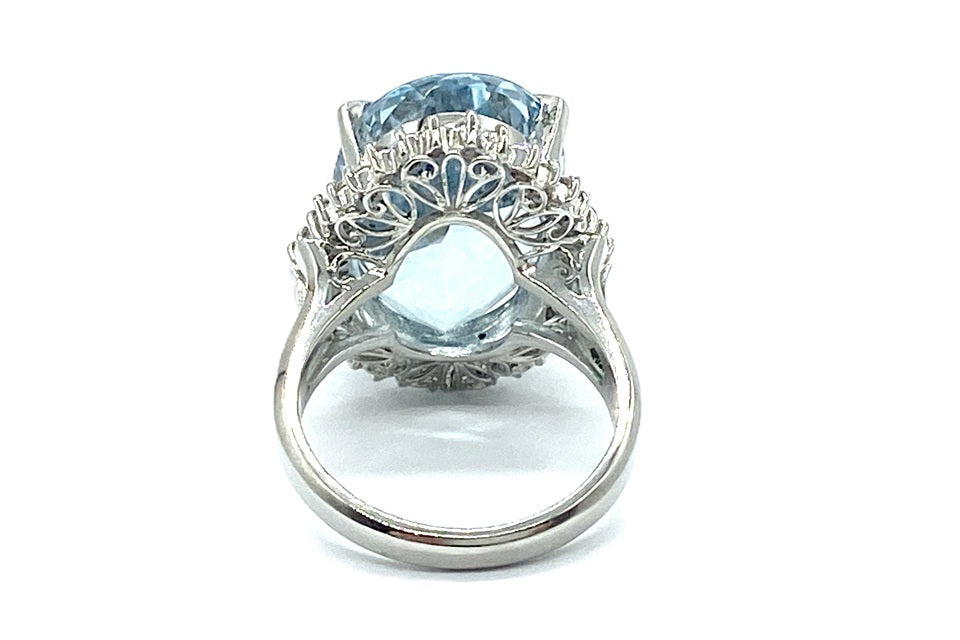Aquamarine Pt900アクアマリン ダイヤモンドリング (NO.128698