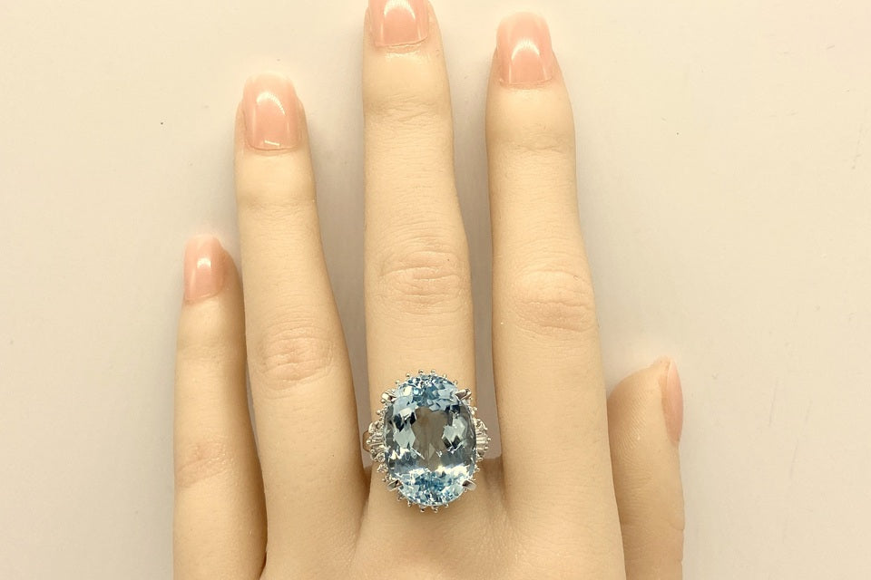 アクアマリン3ctアップ ダイヤモンド リング | Mei Antiques Jewelry