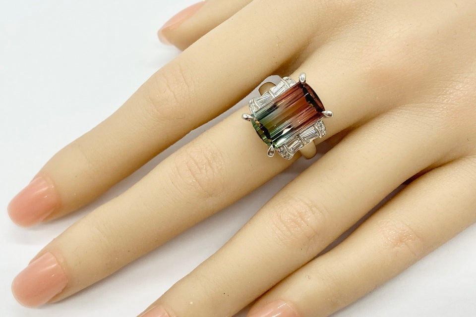 Bicolor Tourmaline Pt900バイカラートルマリン ダイヤモンドリング (NO.128708)