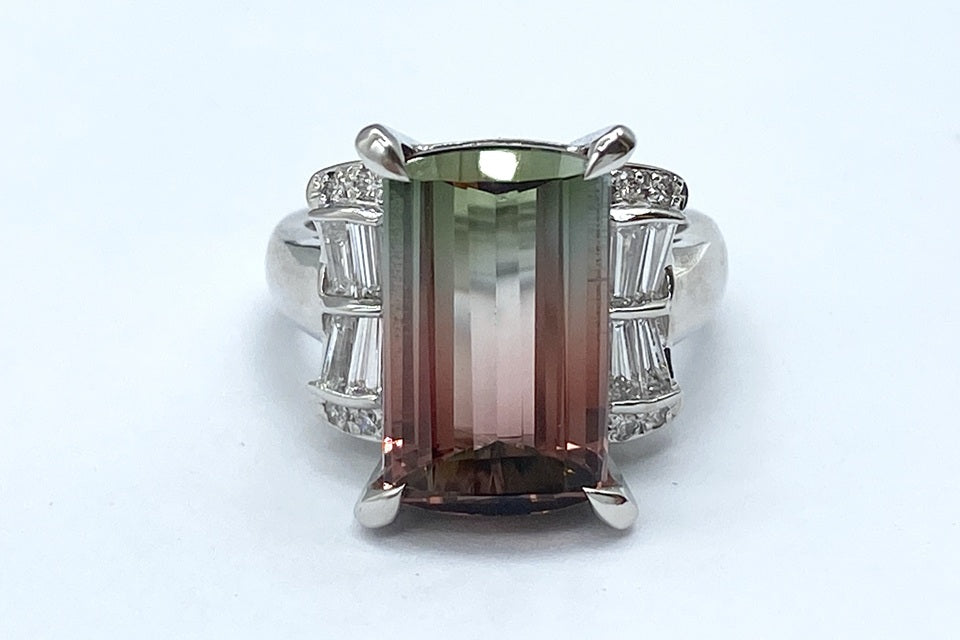 Bicolor Tourmaline Pt900バイカラートルマリン ダイヤモンドリング (NO.128708)