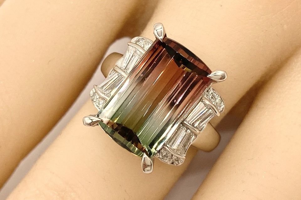 Bicolor Tourmaline Pt900バイカラートルマリン ダイヤモンドリング (NO.128708)