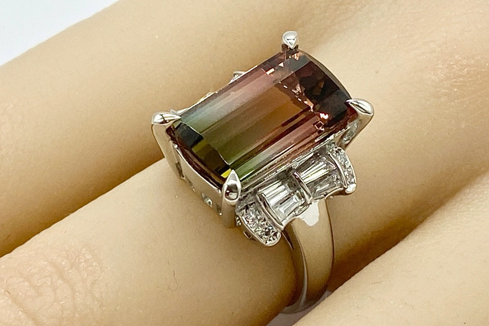 Bicolor Tourmaline Pt900バイカラートルマリン ダイヤモンドリング (NO.128708)