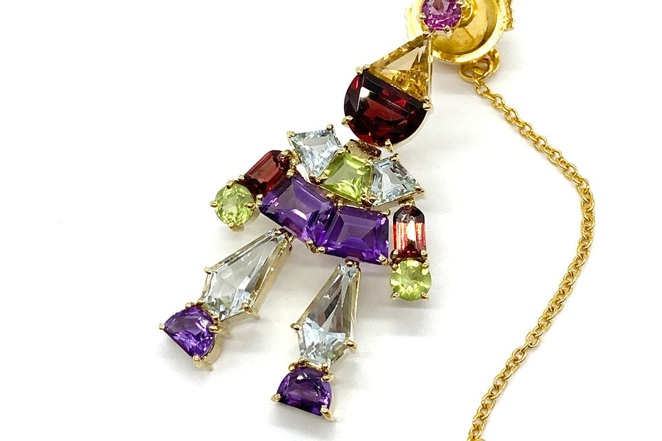 Garnet K18ガーネット アメシスト ペリドット アクアマリン シトリンブローチ (NO.128724)